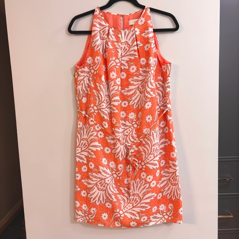 LOFT Coral and White Floral Dress knee-length